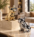 Chrome French Bulldog Ceramic Tissue Box Holder — product photograph at AK Home