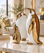 Gold & White Penguin Family Ceramic Sculptures — additional product view 2 at AK Home