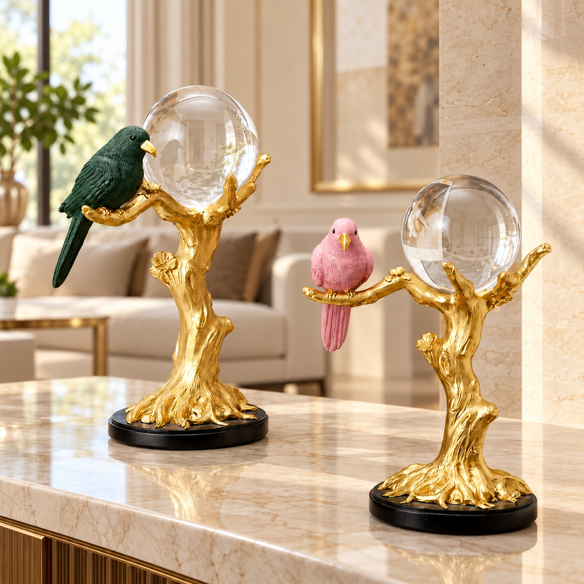 Bird on Golden Tree Crystal Ball Sculpture — additional product view 2 at AK Home