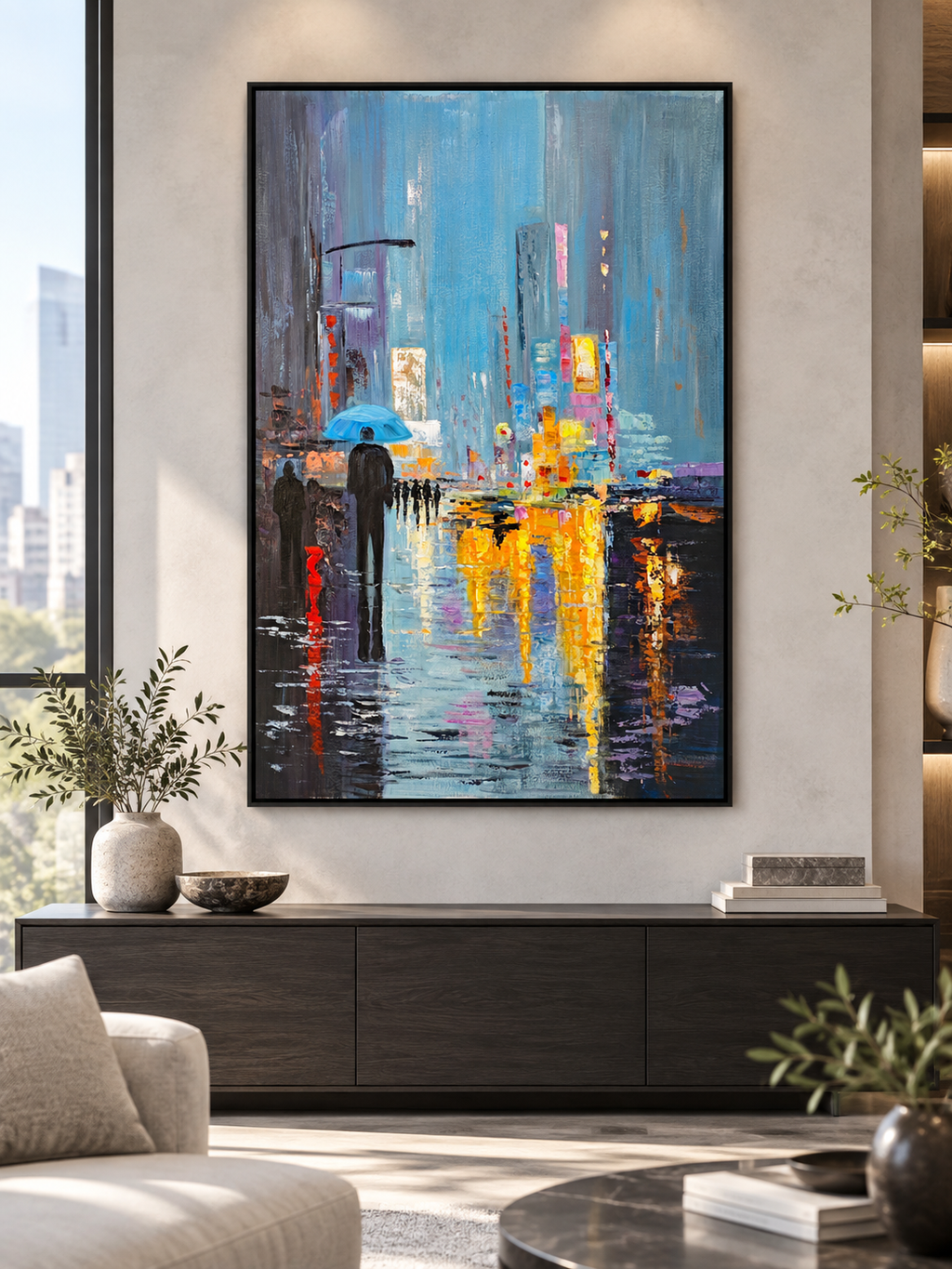 Rainy City Night Hand-Painted Canvas – PS Floating Frame — additional product view 2 at AK Home