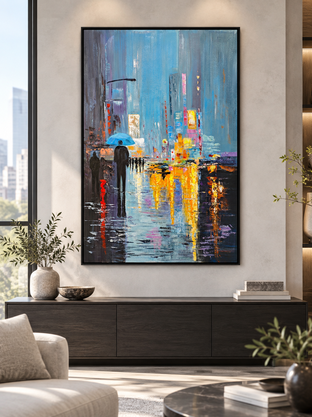Rainy City Night Hand-Painted Canvas – PS Floating Frame — additional product view 2 at AK Home