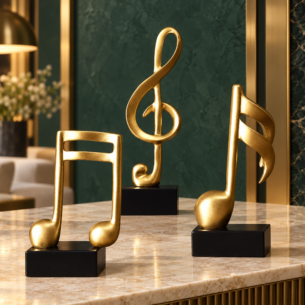 Gold Music Note Resin Sculptures — additional product view 2 at AK Home