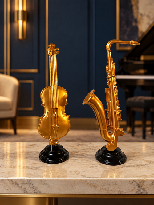 Antique Gold Music Instrument Resin Sculpture — additional product view 2 at AK Home