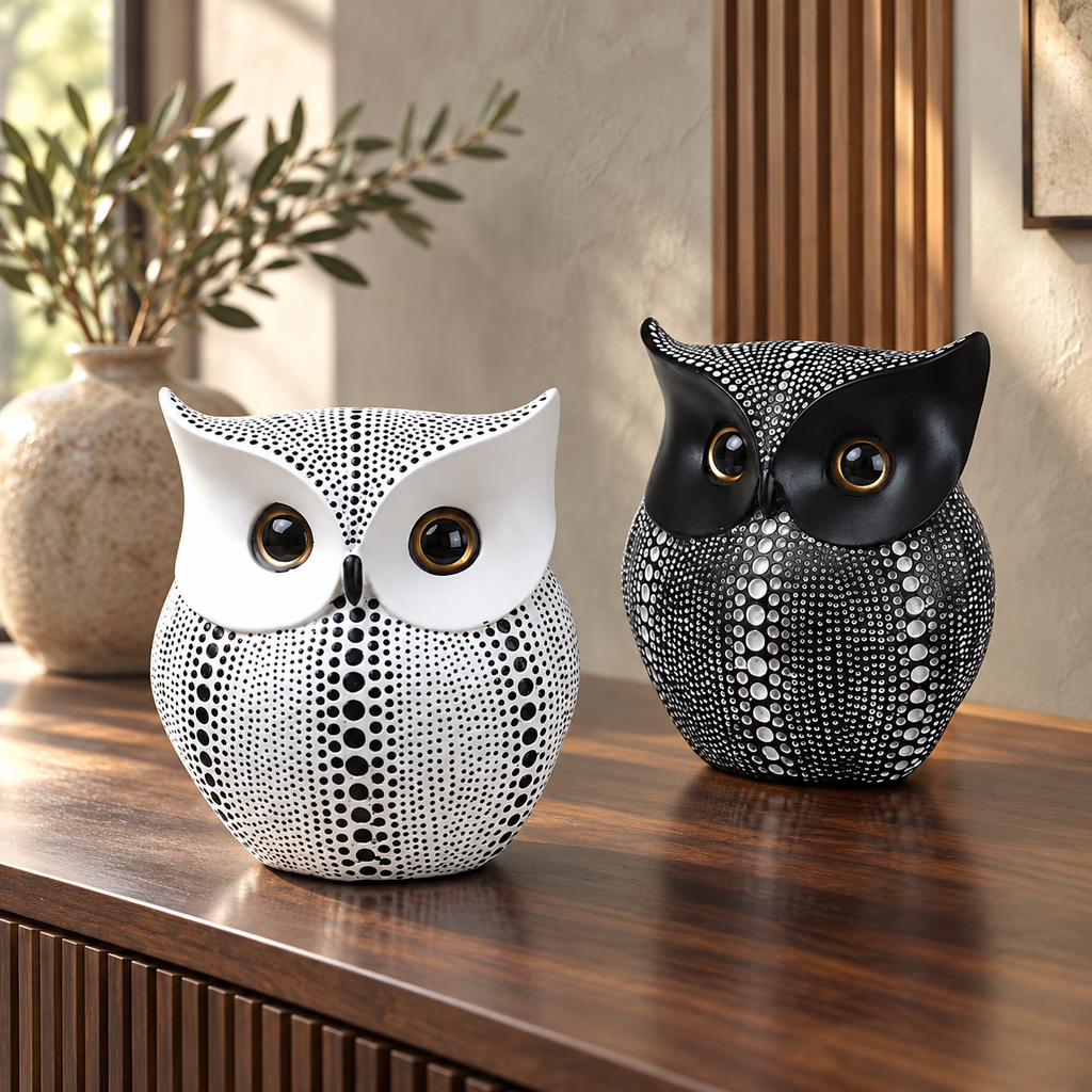 Dotted Owl Resin Sculpture — additional product view 2 at AK Home