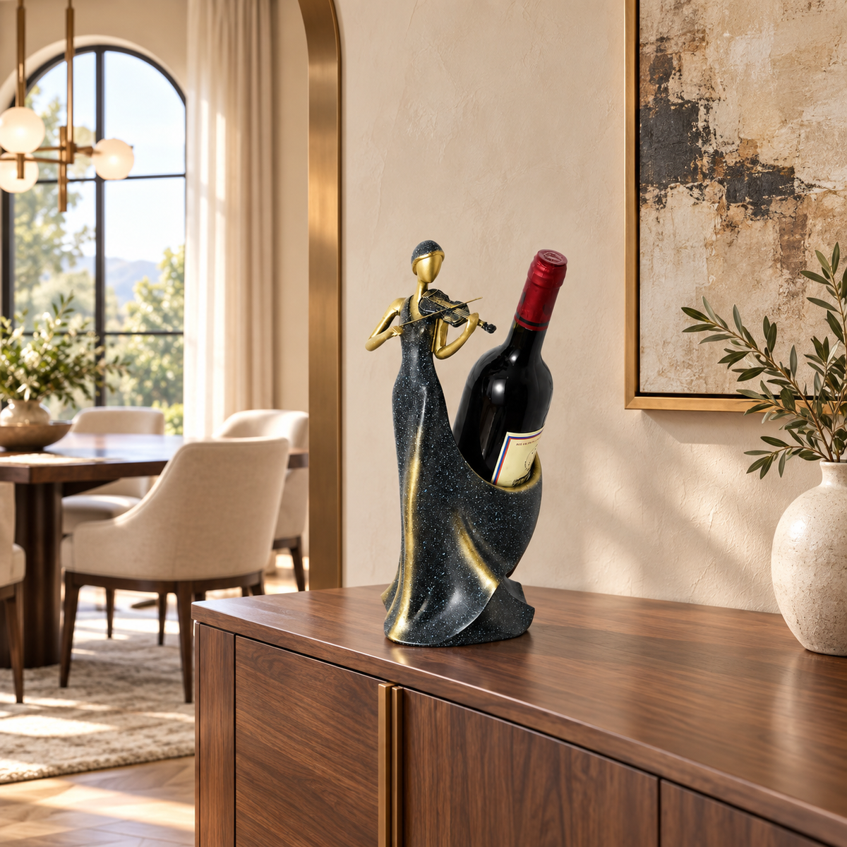Violinist Lady Wine Bottle Holder Sculpture — additional product view 2 at AK Home