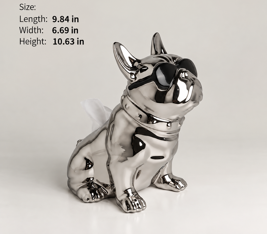 Chrome French Bulldog Ceramic Tissue Box Holder — additional product view 3 at AK Home
