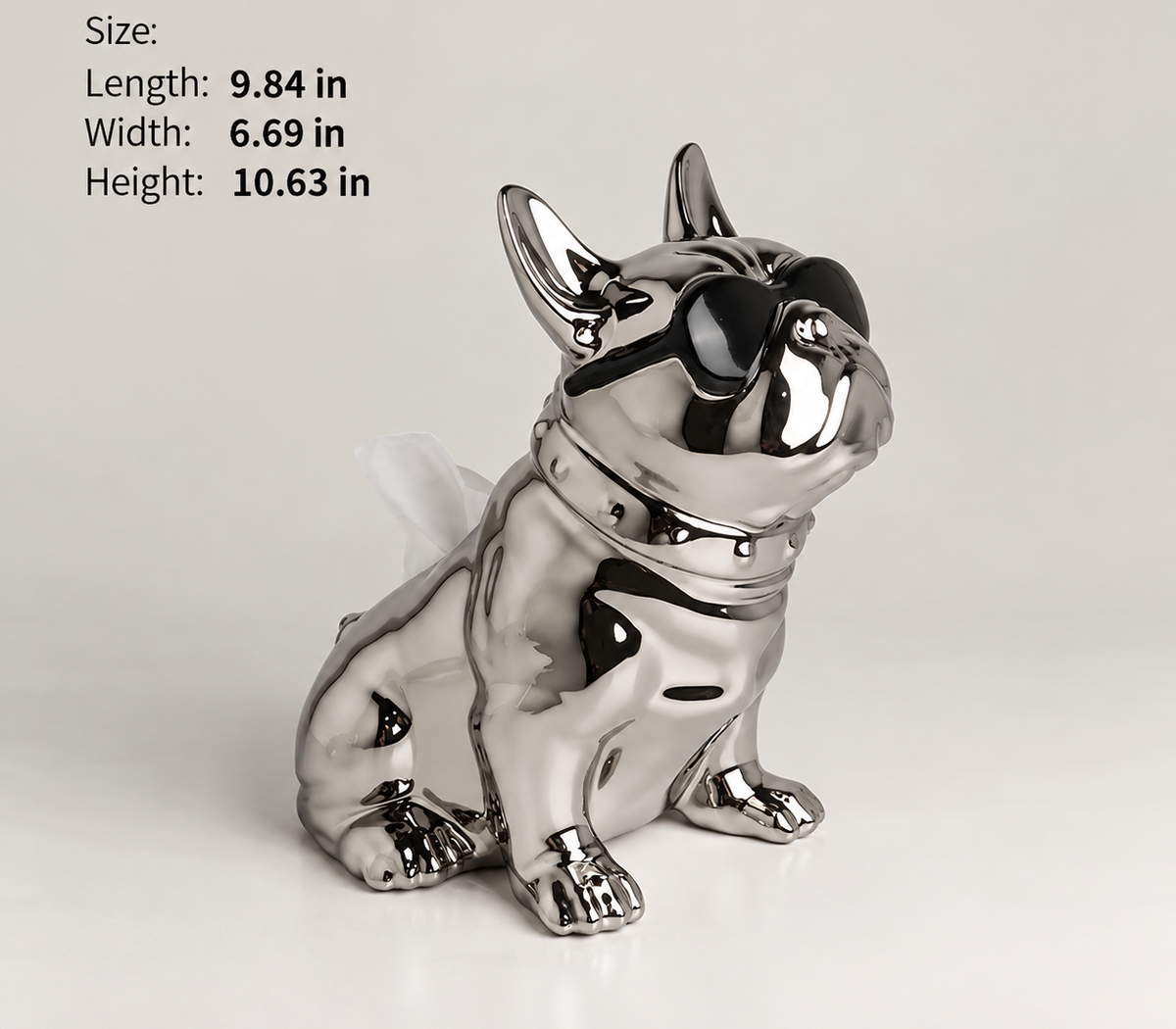 Chrome French Bulldog Ceramic Tissue Box Holder — additional product view 3 at AK Home
